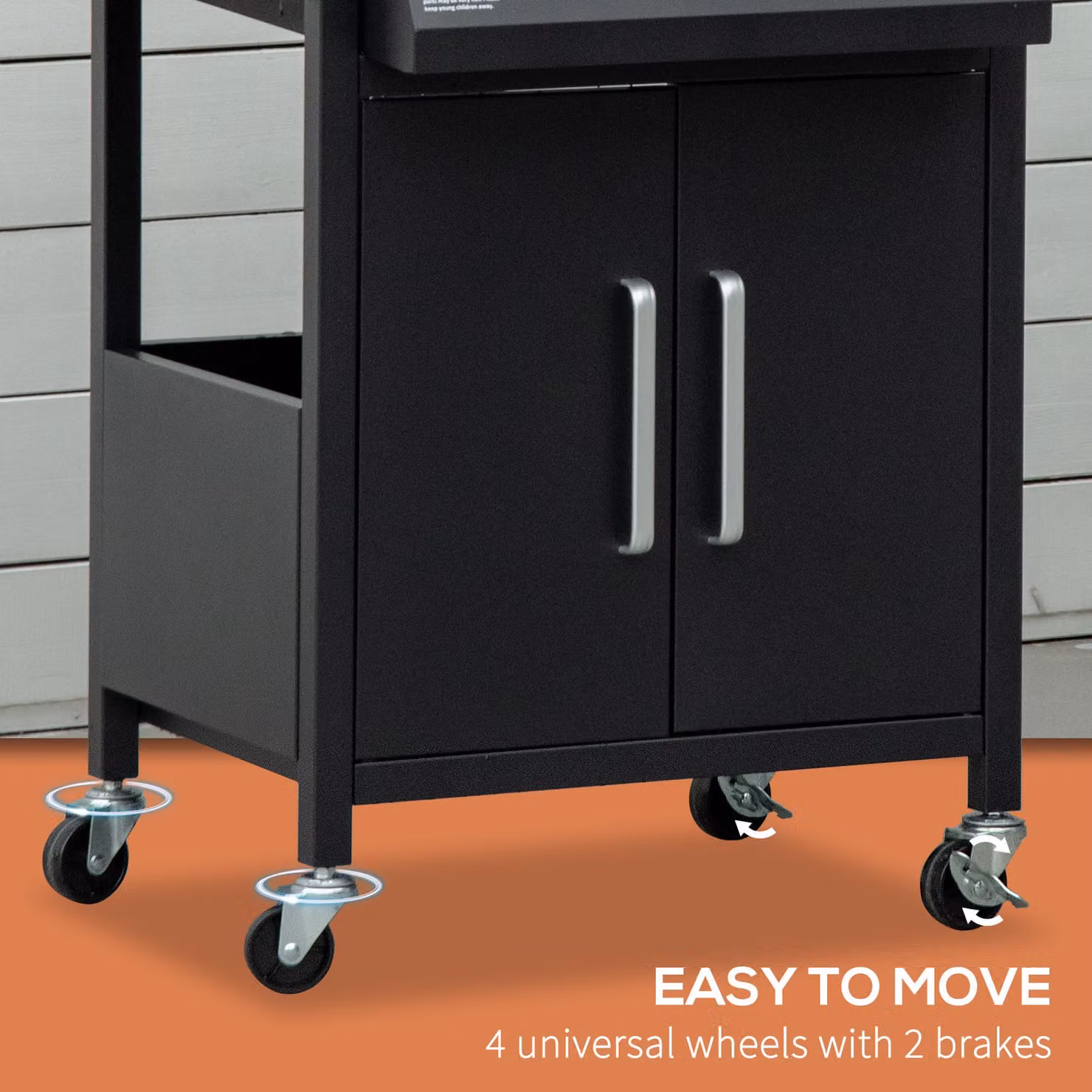 Outsunny 3 Burner Gas BBQ Grill Trolley in Black with Warming Rack, Thermometer and Storage Cabinet – 6