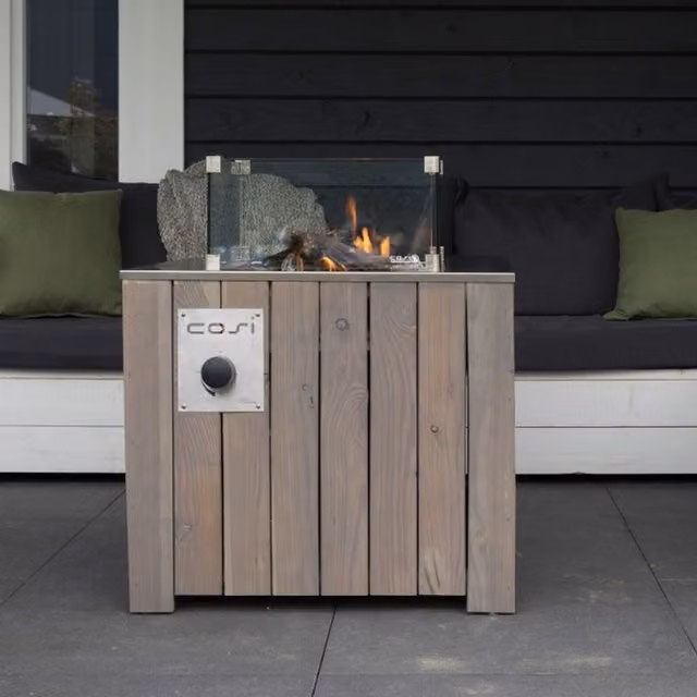 Cosicube 70 Grey Wash Gas Fire Pit Outdoor Patio Heater and Fire Table in Grey