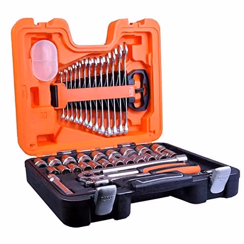 Bahco S400 40 Piece Metric Socket and Spanner Set, 1/2in Drive, Orange and Multicolour – 1