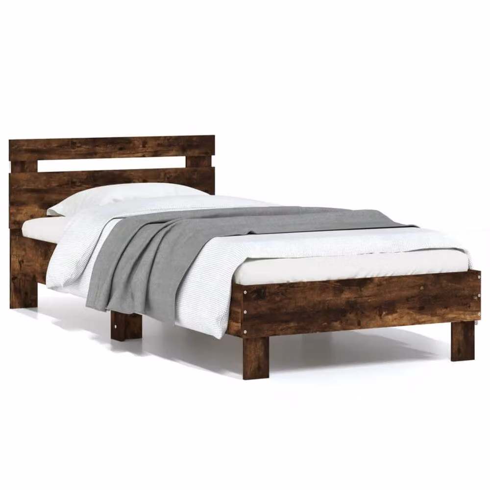 Berkfield Home Durable Bed Frame with LED Lights in Smoked Oak Brown, W/D/H: 80 x 190 x 70 cm – 2