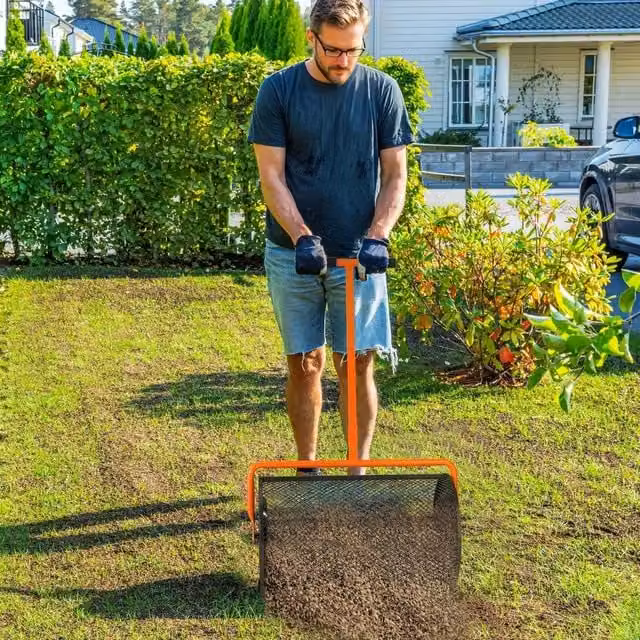 OUTSUNNY Orange Compost Spreader with Height Adjustable Handle – 1