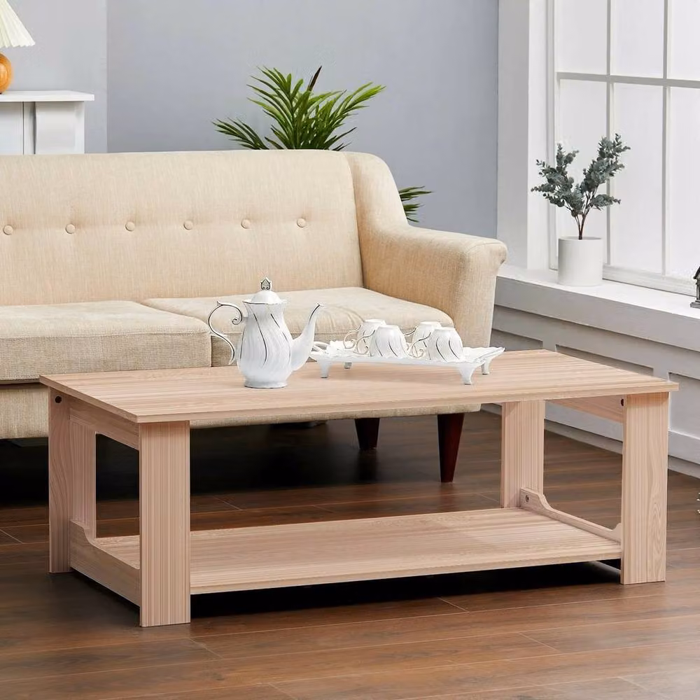 KORVIXA 2-Tier Rustic Wooden Coffee Table in Beige – 3