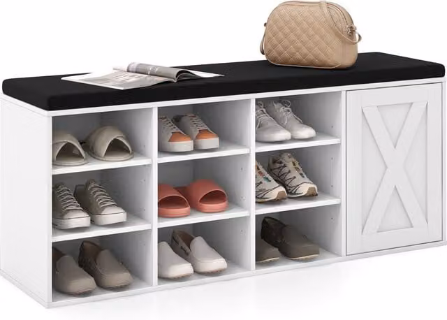 Costway 3-Tier Shoe Storage Bench with Padded Fabric Cushion in White – 1