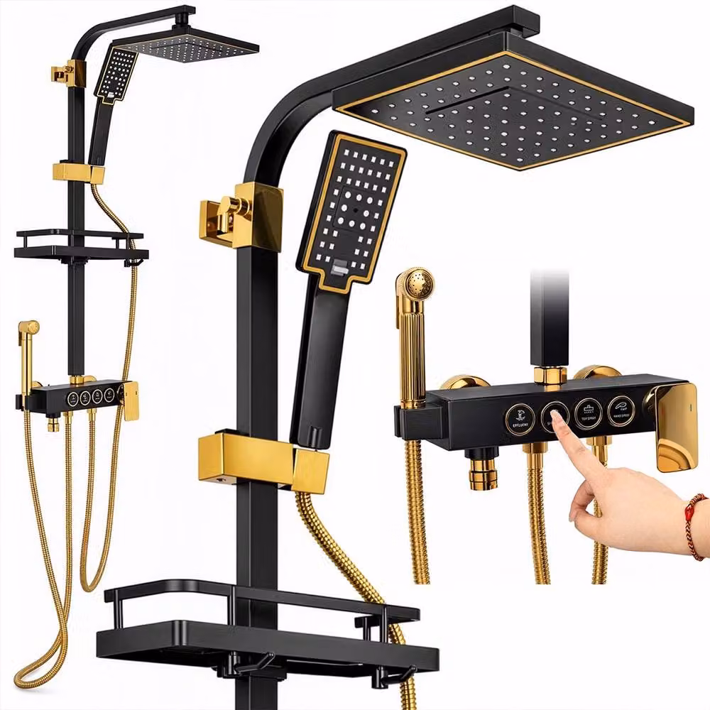 Ventryn Matt Black Stainless Steel Rainfall Shower Set with Overhead and Hand Shower – 3