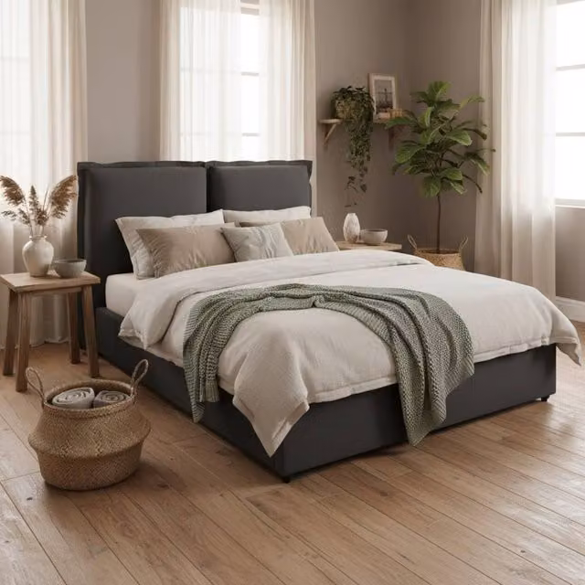 Wyld Haus Wexford Upholstered Linen Double Bed Pillow Headboard in Dark Grey