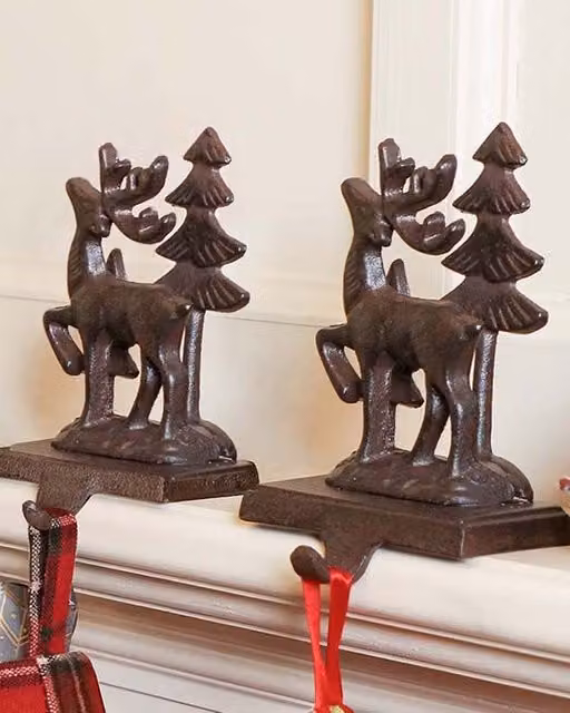 Dibor Set of 2 Brown 3D Reindeer Metal Christmas Stocking Holders – 1