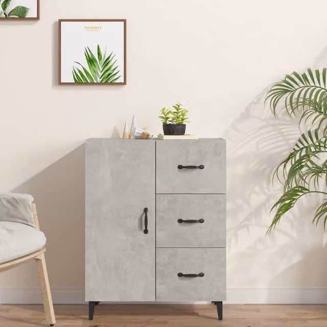 Berkfield Home Sideboard in Concrete Grey, Engineered Wood, W: 69.5 cm, D: 34 cm, H: 90 cm