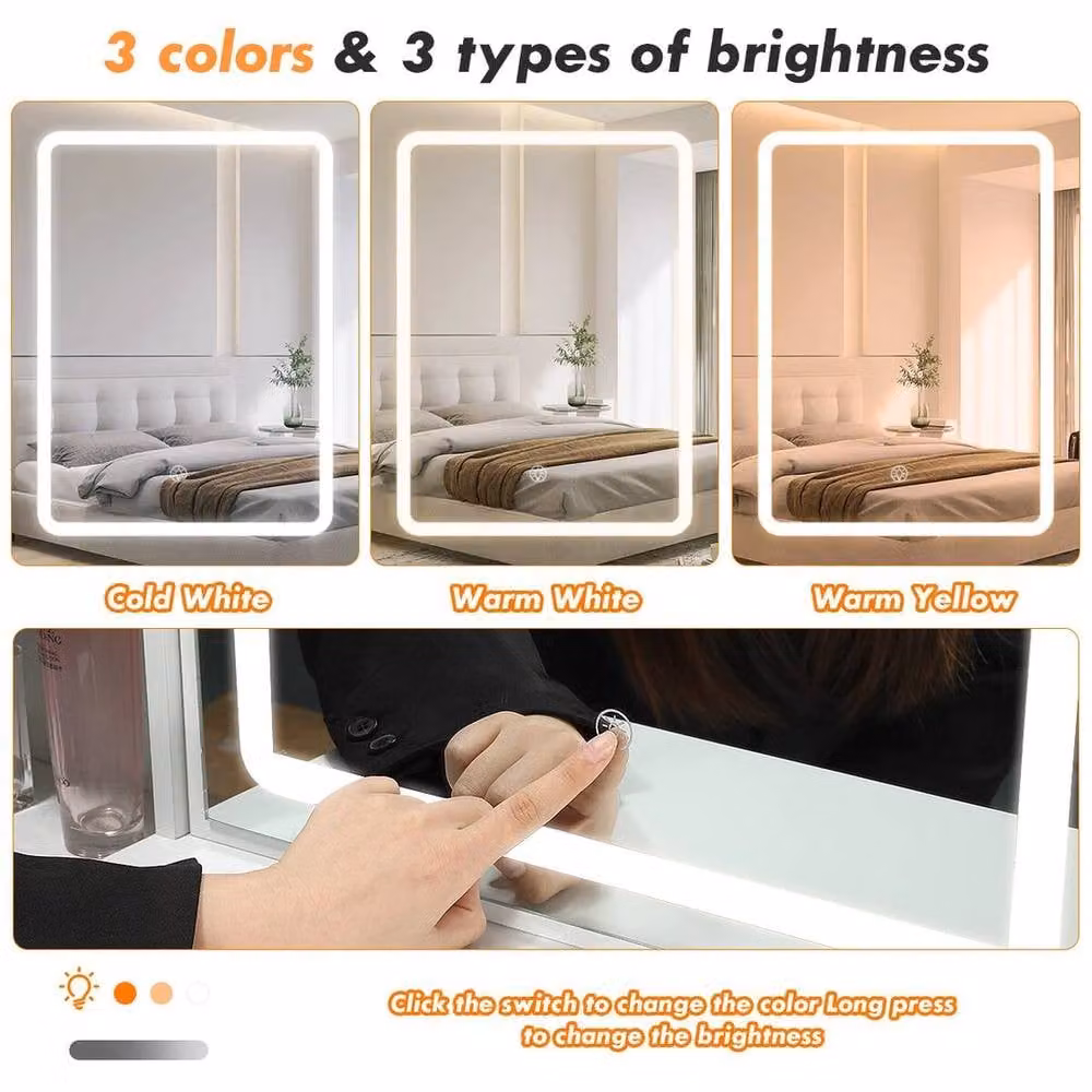 NESTLUNE White Modern Makeup Desk with Dimmable Hollywood LED Lighting – 3