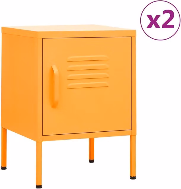 Berkfield Home Set of 2 Modern Metal Nightstands in Mustard Yellow, W/D/H: 35 x 35 x 51 cm