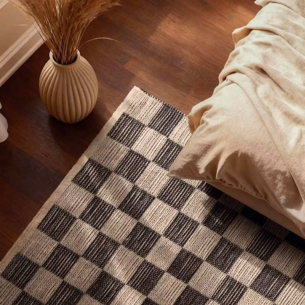 THE RUGS Rex Reversible Handloom Jute Checkerboard Rug in White and Black, W: 80 cm, L: 300 cm – 2