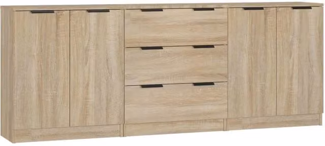 Berkfield Home 3 Piece Sonoma Oak Sideboard Set in Light Tan Beige – 1