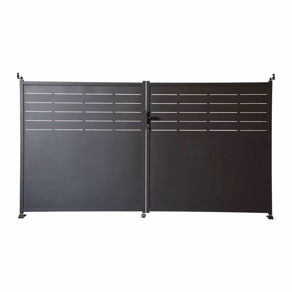 sweeek Galvanised Steel Double Garden Gate with Lock and Handle in Dark Grey, H 160 cm x W 300 cm x D 55.5 cm – 2