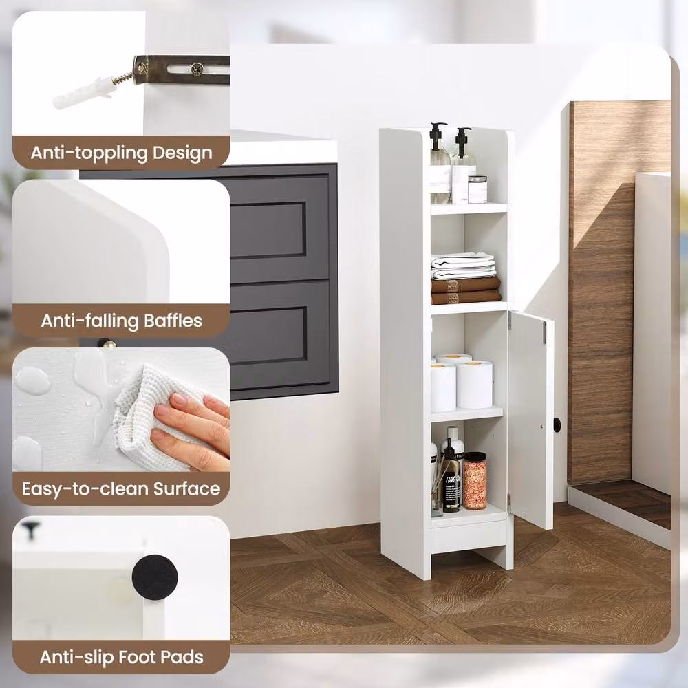 CASART Modern White Slim Corner Bathroom Floor Cabinet with Adjustable Internal Shelves and Hinged Doors – 5