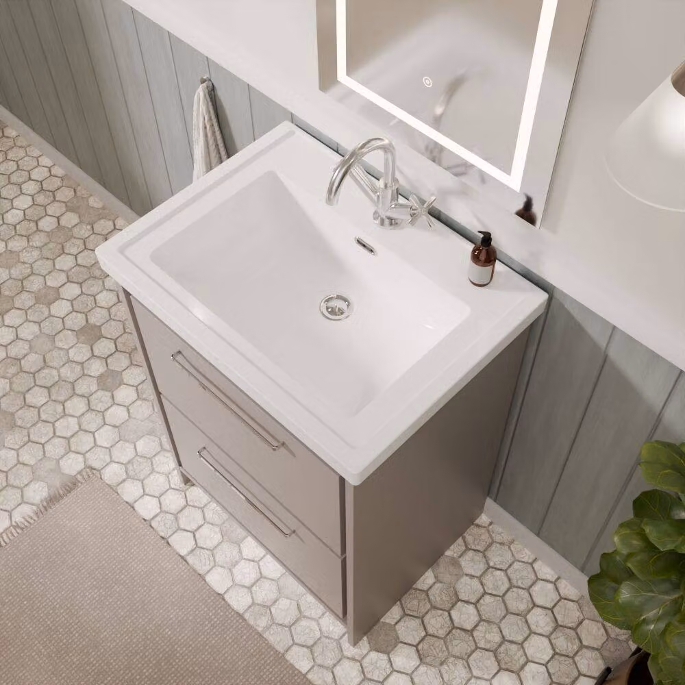 Balterley Modern Floor Standing 2-Drawer Bathroom Vanity with Fireclay Basin, Grey, W: 60 cm, H: 86.6 cm – 2