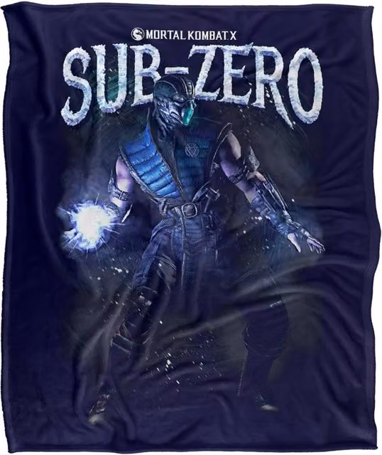 Warner Bros. Mortal Kombat Subzero Extra Large Fluffy Polyester Throw Blanket in Blue and Multicolour – 1