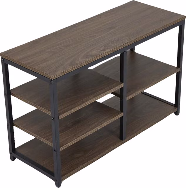 Pirlo Plush Rustic Brown and Black Wood and Metal Shoe Rack, W: 80 cm, D: 30 cm, H: 50.5 cm