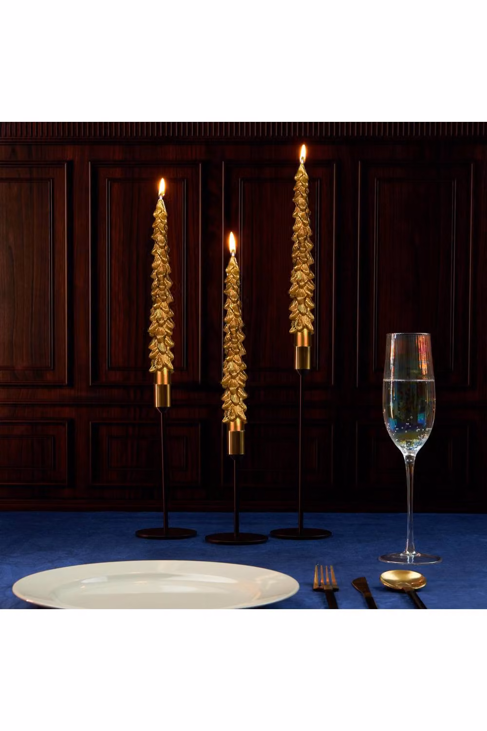 Deco Express Christmas Tree Dinner Candle Set, Gold, 6 Pieces – 9