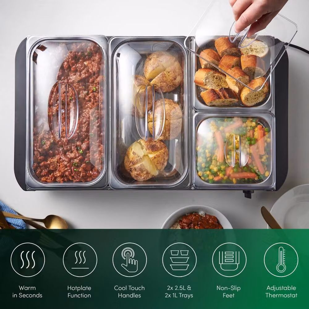 Emperial 4 Tray Electric Buffet Food Warmer with Adjustable Temperature, 300W, Silver – 2