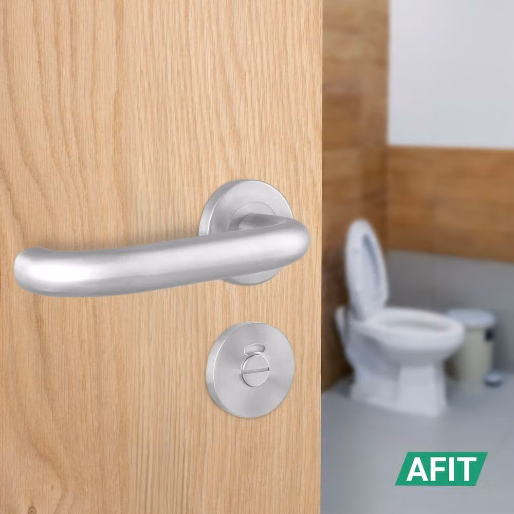 AFIT Satin Stainless Steel Return to Door Handles with Bath Lock and 80mm Hinges in Silver, W x H: 150 x 150 mm – 4