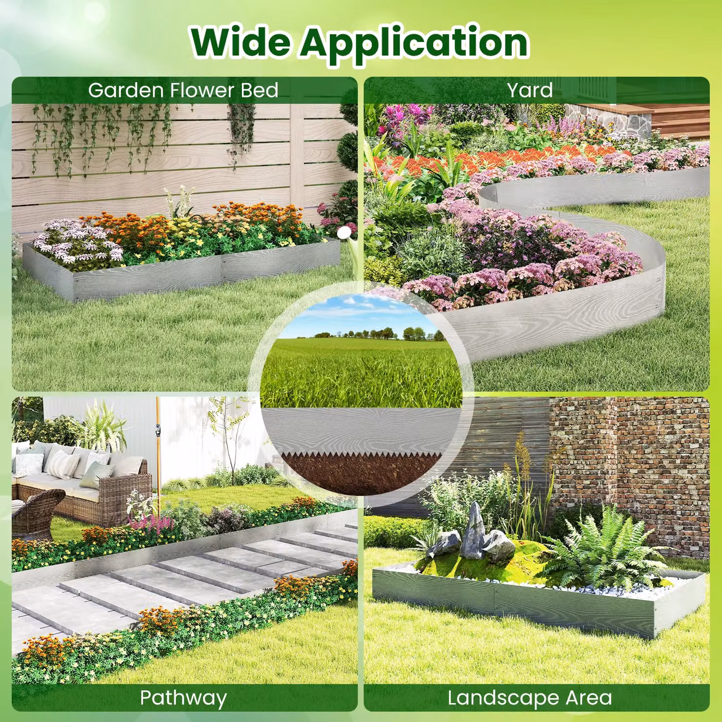 Gymax 6-Pack 600 cm Galvanised Metal Landscape Edging and No-Dig Tree Fence Set in Silver – 3