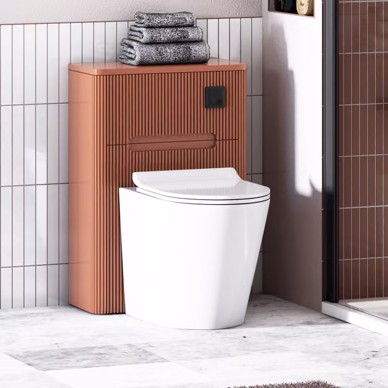 Avenza White Ceramic Wall Mounted WC Unit with Cesar Rimless Toilet Pan, Slim Soft Close Seat and Cistern, Width: 55 cm