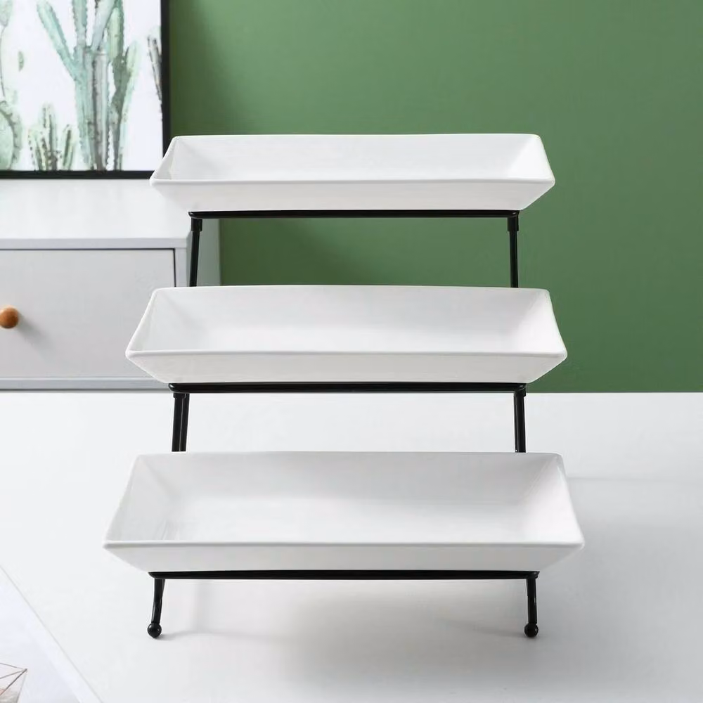 Nordara 3 Tier White Ceramic Rectangular Food and Dessert Serving Set – 2