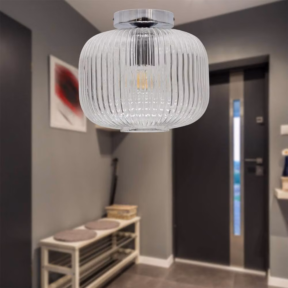 First Choice Lighting Batley Large Set of 2 Chrome Ceiling Lights with Transparent Ribbed Glass – 2