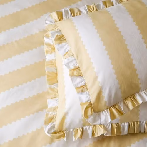 Furn Birdie Stripe Reversible Cotton Pillowcase Pair in Yellow, W/H: 50 x 50 cm