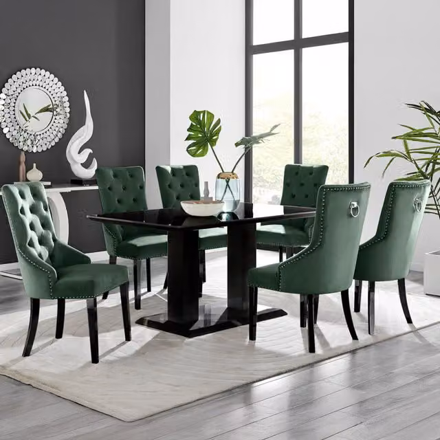 FurnitureboxUK Imperia 6-Seater Black Rectangular Dining Table and 6 Belgravia Black Leg Chairs in Green