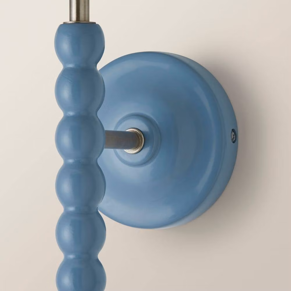 ValueLights Bobbins Pair of Blue Wall Lights with Green Fabric Shades and Bulbs – 3