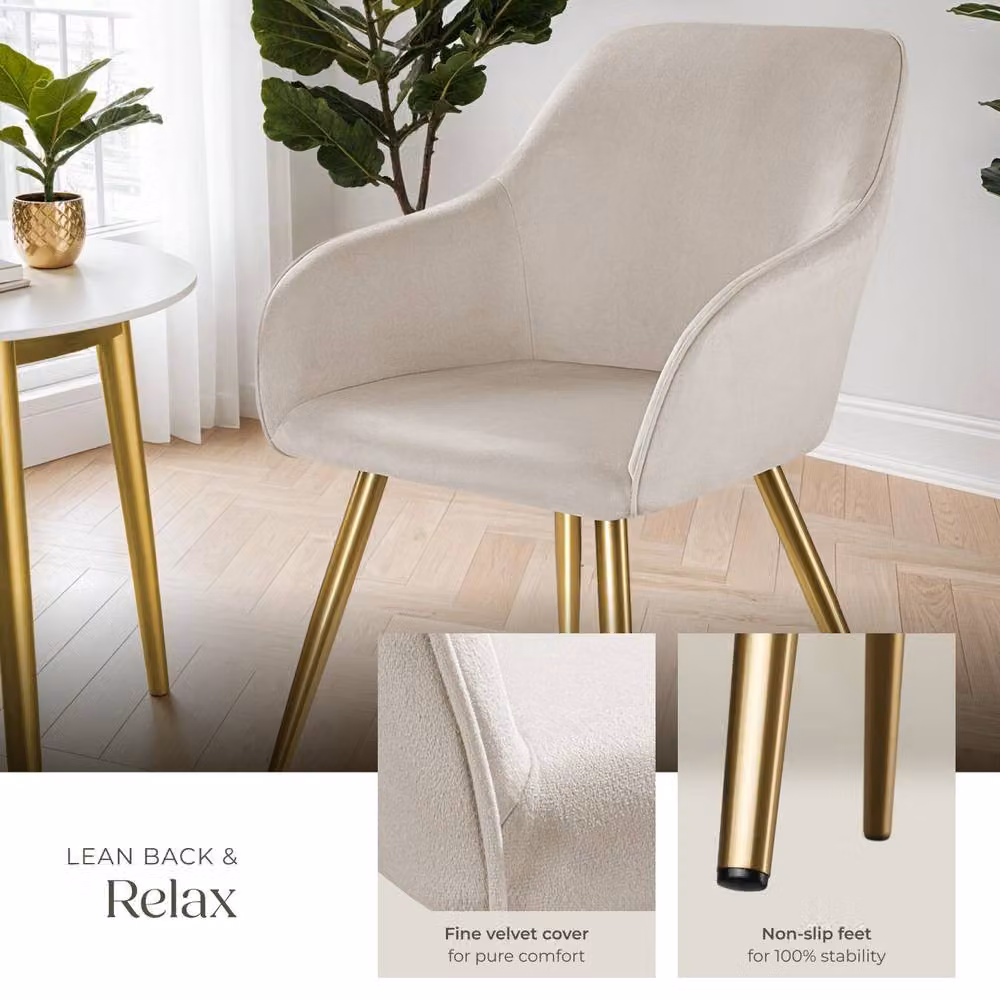 tectake Marilyn Accent Chair Set of 4 in Taupe and Gold – 3