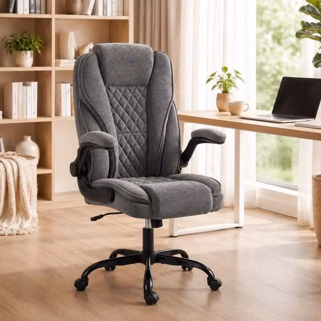 STILVORA Grey Fabric Task Chair with Swivel Function and Armrests