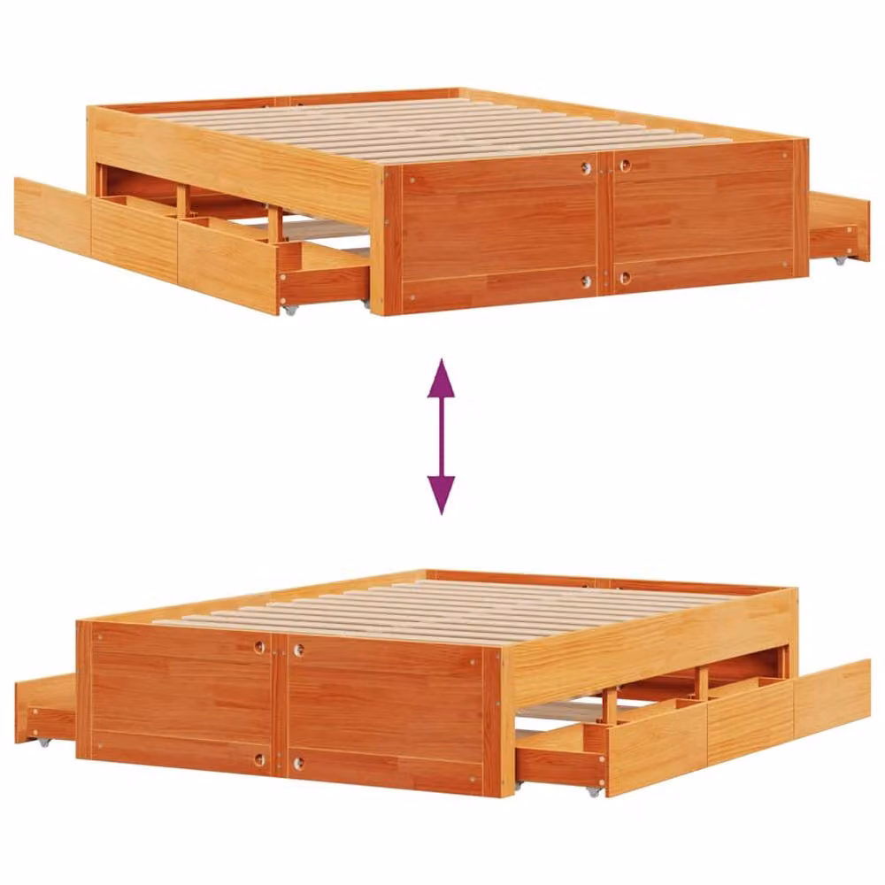 Berkfield Home Rustic Solid Wood Pine Bed Frame with Drawers, Wax Brown, W: 140 cm, L: 190 cm – 4