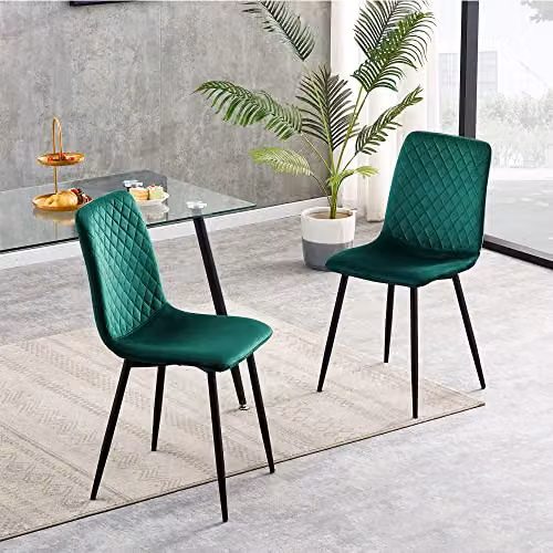 mcc direct Lexi Set of 2 Green Velvet Fabric Dining Chairs with Metal Legs – 2