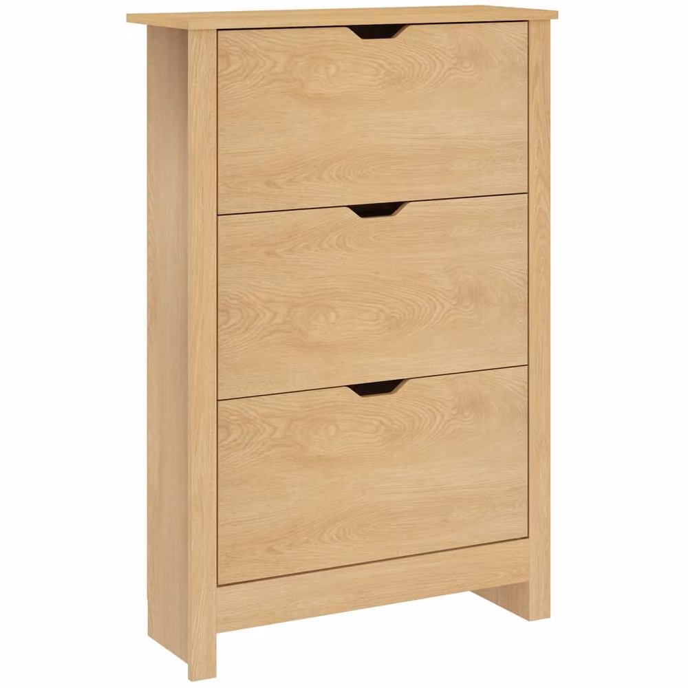Wyld Haus Nesela Slim Shoe Cabinet in Natural Wood Finish with 3 Tilting Compartments, H 112 x W 26 x D 34 cm – 2