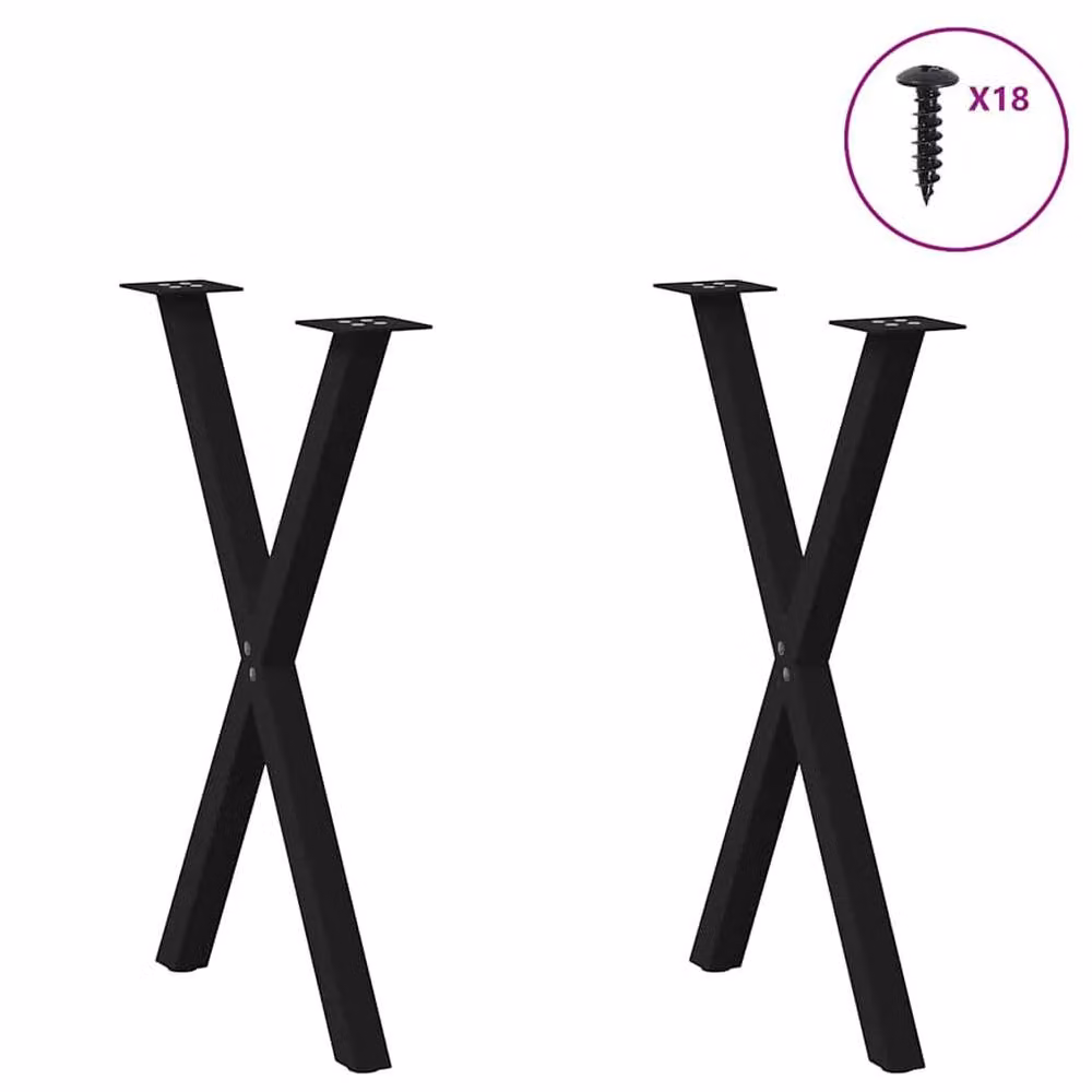 Berkfield Home X-Shaped Dining Table Legs, 2 Pieces, Black Steel, H: 72-73 cm, W: 50 cm – 2
