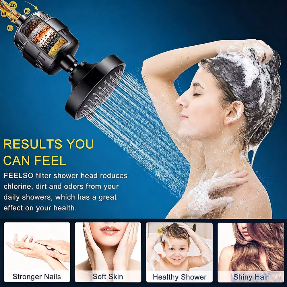 INMTFEI Matt Black Filtered Shower Head Combo with Multi-Stage Hard Water Filter and Handheld Spray in Rain, Massage and Mist Modes – 2