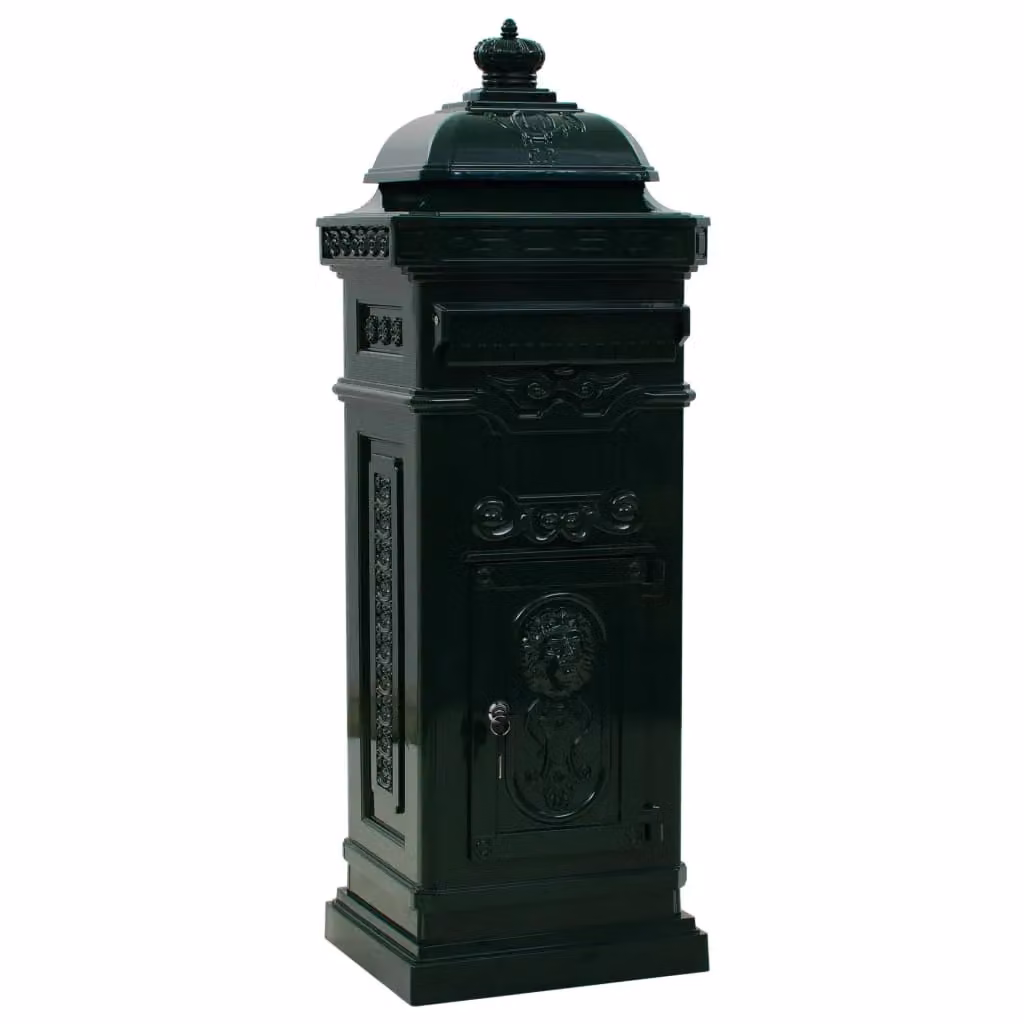 Berkfield Home Pillar Letterbox in Vintage Style Green Aluminium – 2