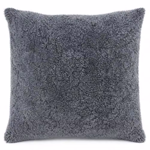 SNUGRUGS Grey Short Curly Wool Sheepskin Cushion with Cotton Backing and Inner, W/D/H: 50 x 50 x 50 cm – 1