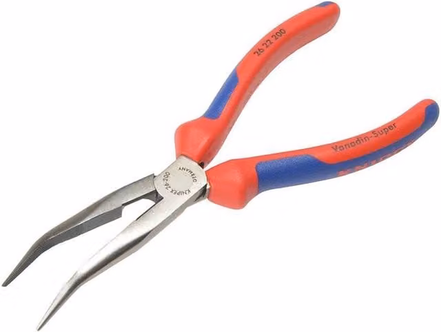 Knipex Bent Snipe Nose Side Cutting Pliers with Multi-Component Grip in Red and Multicolour
