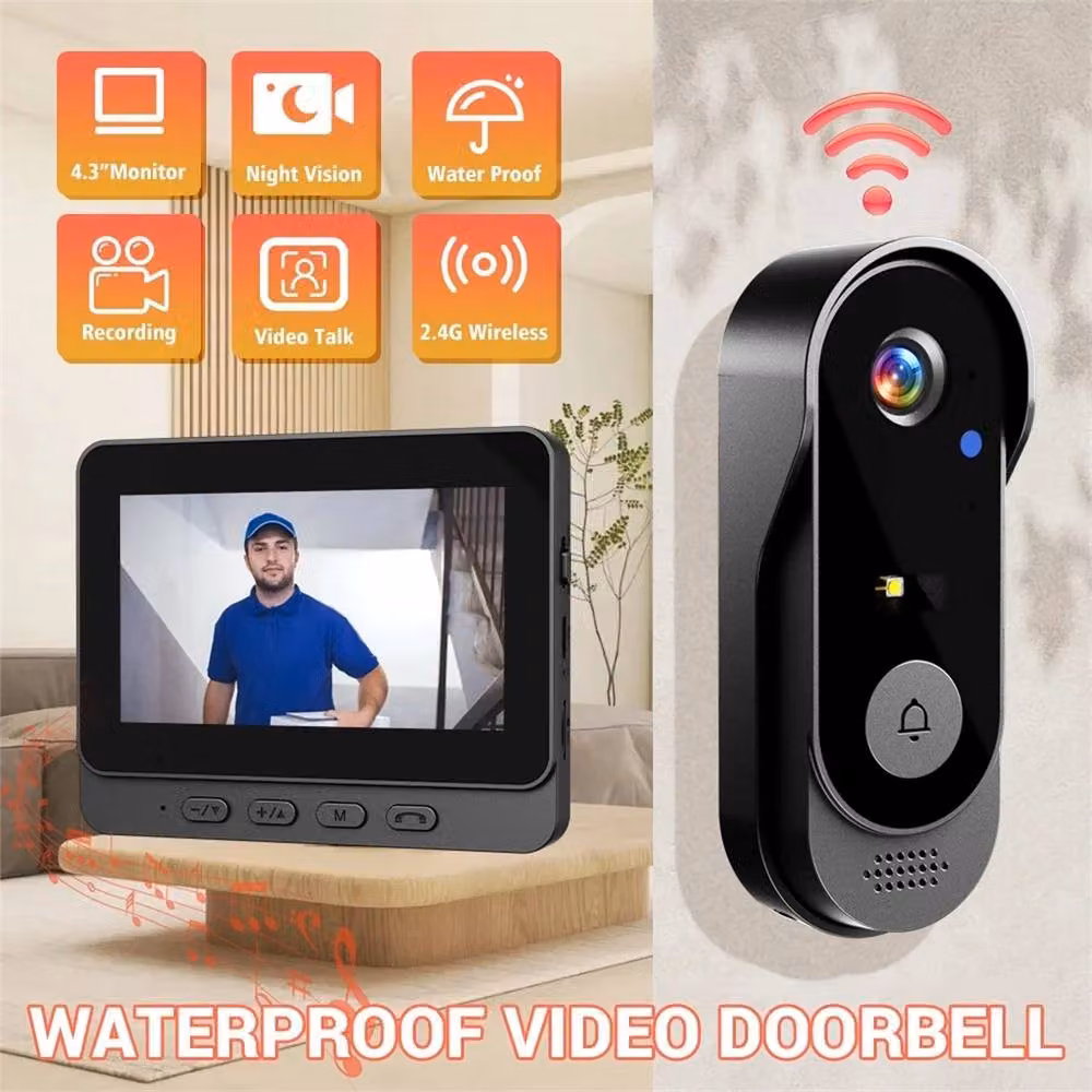Nordara Smart Wireless Video Doorbell Security Camera Intercom with Monitor, Black – 3
