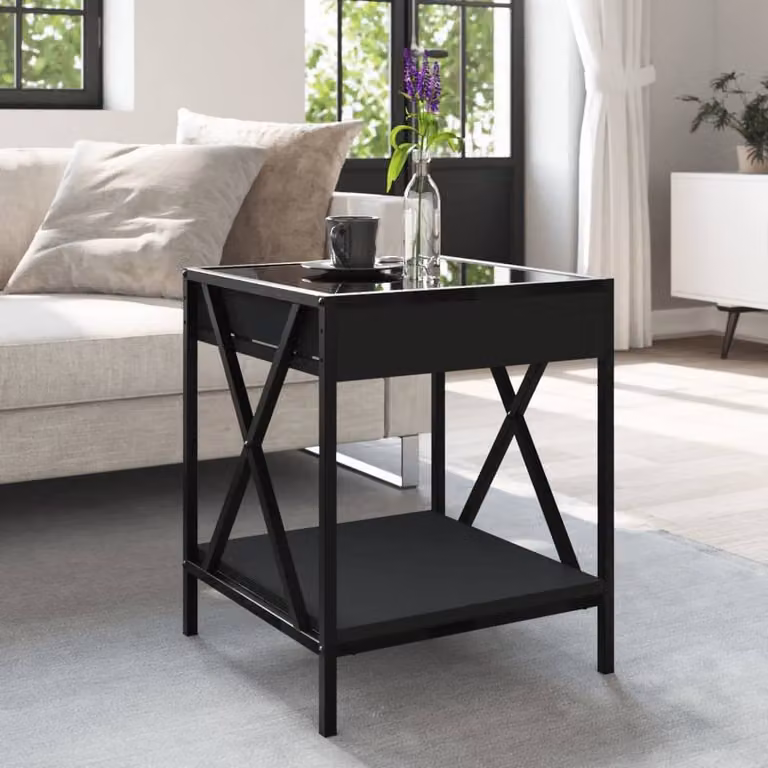 Berkfield Home Infinity LED Coffee Table in Black, W/D/H: 40 x 40 x 49 cm