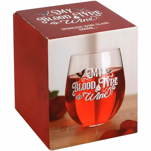 Something Different My Blood Type Stemless Wine Glass in White – 3