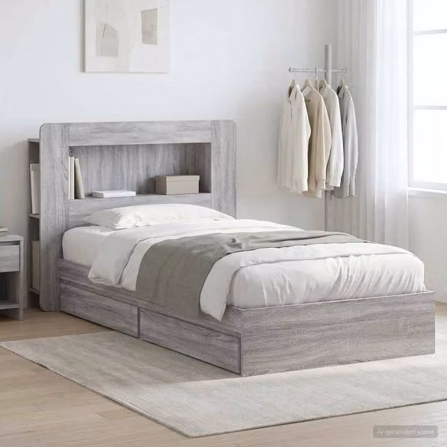 Berkfield Home Modern Bed Frame with Storage Drawers in Grey Sonoma, Engineered Wood, W: 75 cm x L: 190 cm