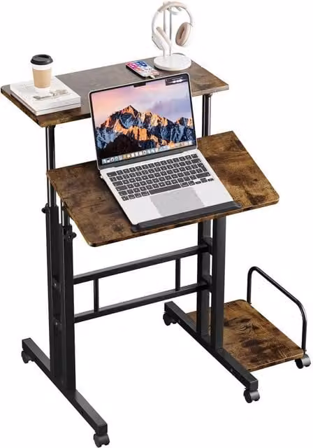 FORGEVIO Height Adjustable Desk in Rustic Brown, W: 60 cm, D: 60 cm, H: 68-115 cm