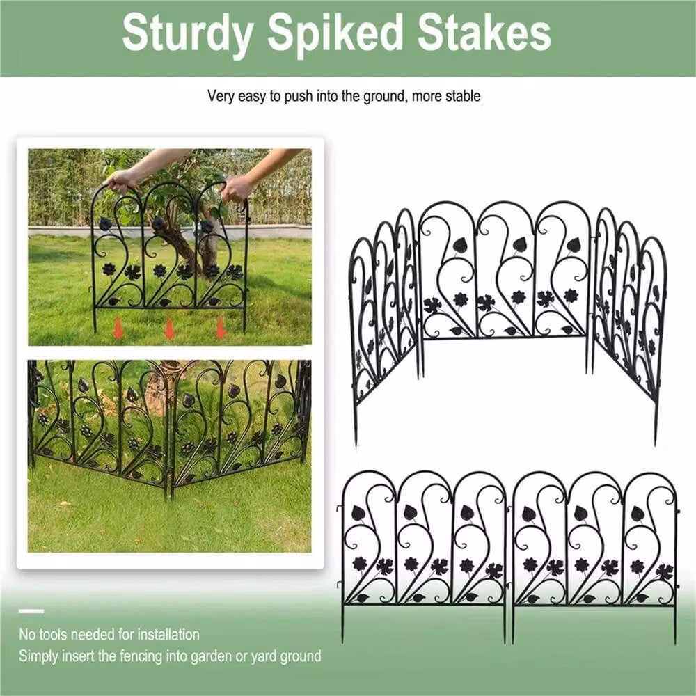 Nordara 5 Pack Decorative Garden Fence Panels Black Animal Barrier Border Edging – 5