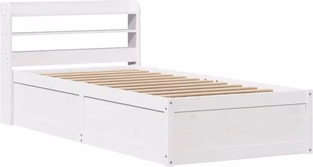 Berkfield Home Single Bed Frame with Headboard in White Solid Pine Wood, W/D/H: 90 x 190 cm