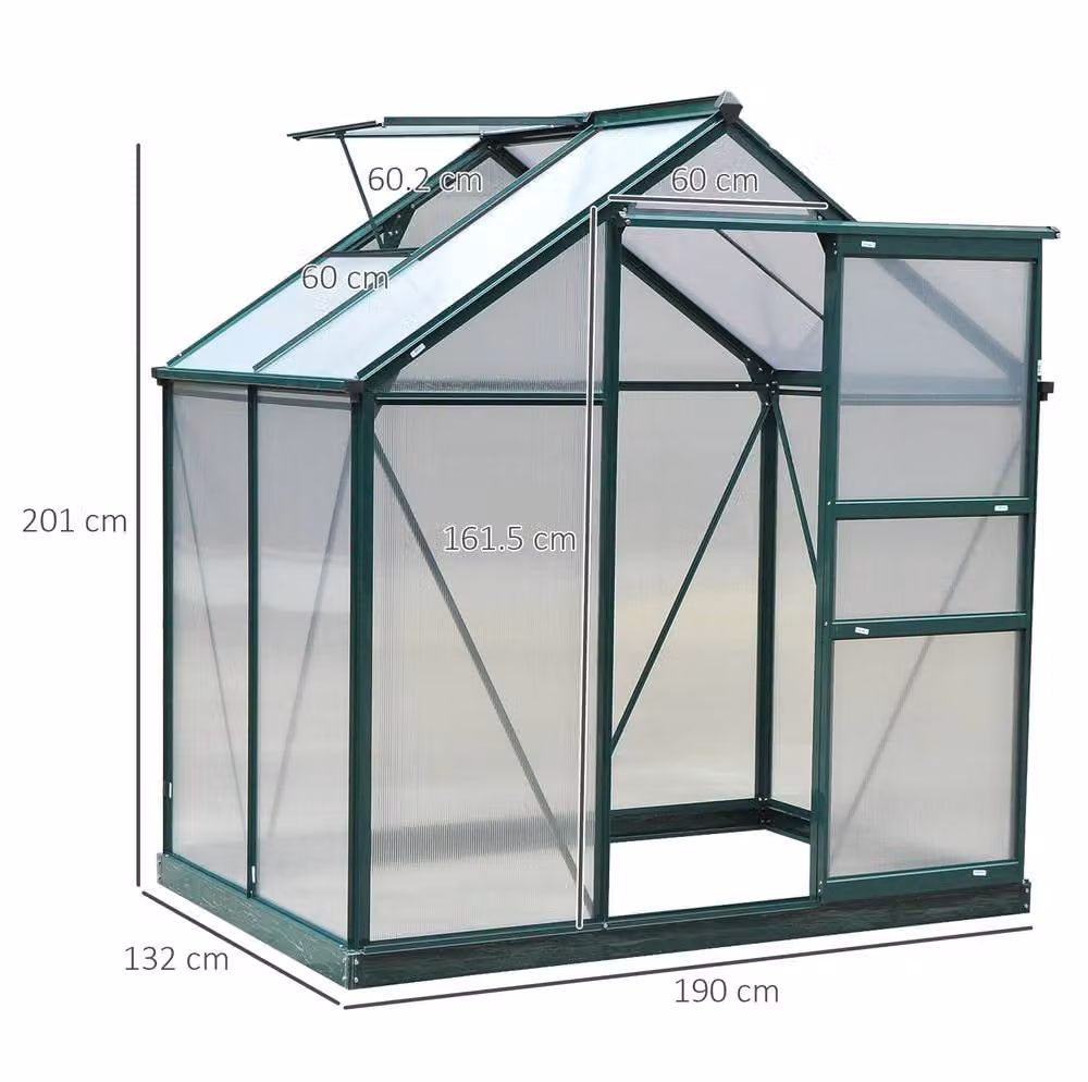 STILVORA Walk-In Greenhouse with Sliding Door, Window and Rain Gutter, Green, W/D/H: 182.88 x 121.92 x 201 cm – 3