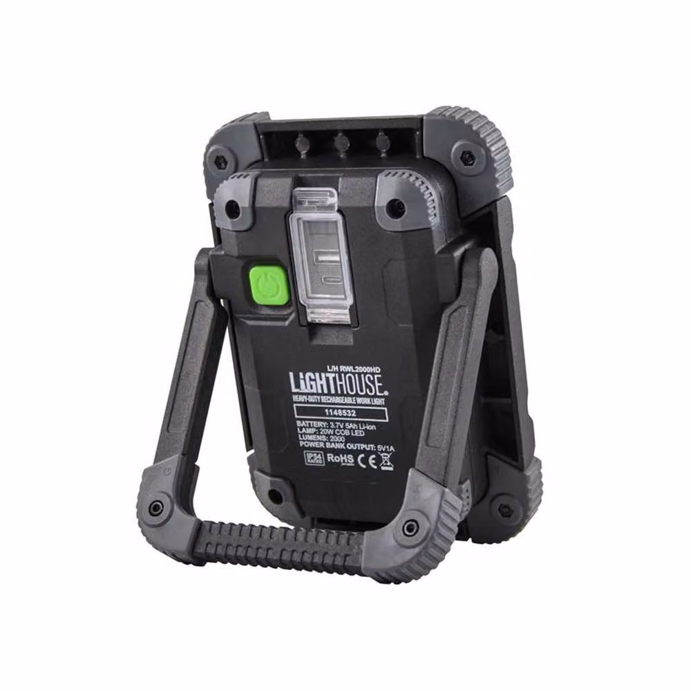 Lighthouse Heavy-Duty Rechargeable LED Work Light 2000 Lumens in Black – 3