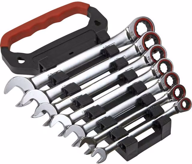 Loops 7pc Premium Combination Ratchet Spanner Set, 12 Point Metric Socket, Chrome Vanadium and Stainless Steel, Silver and Multicolour – 1